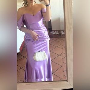 Long purple prom dress used only once, size L, in great condition.